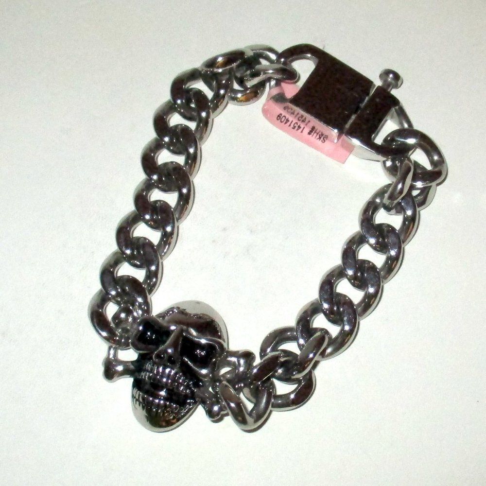 Skull Crossbone Biker Link Bracelet